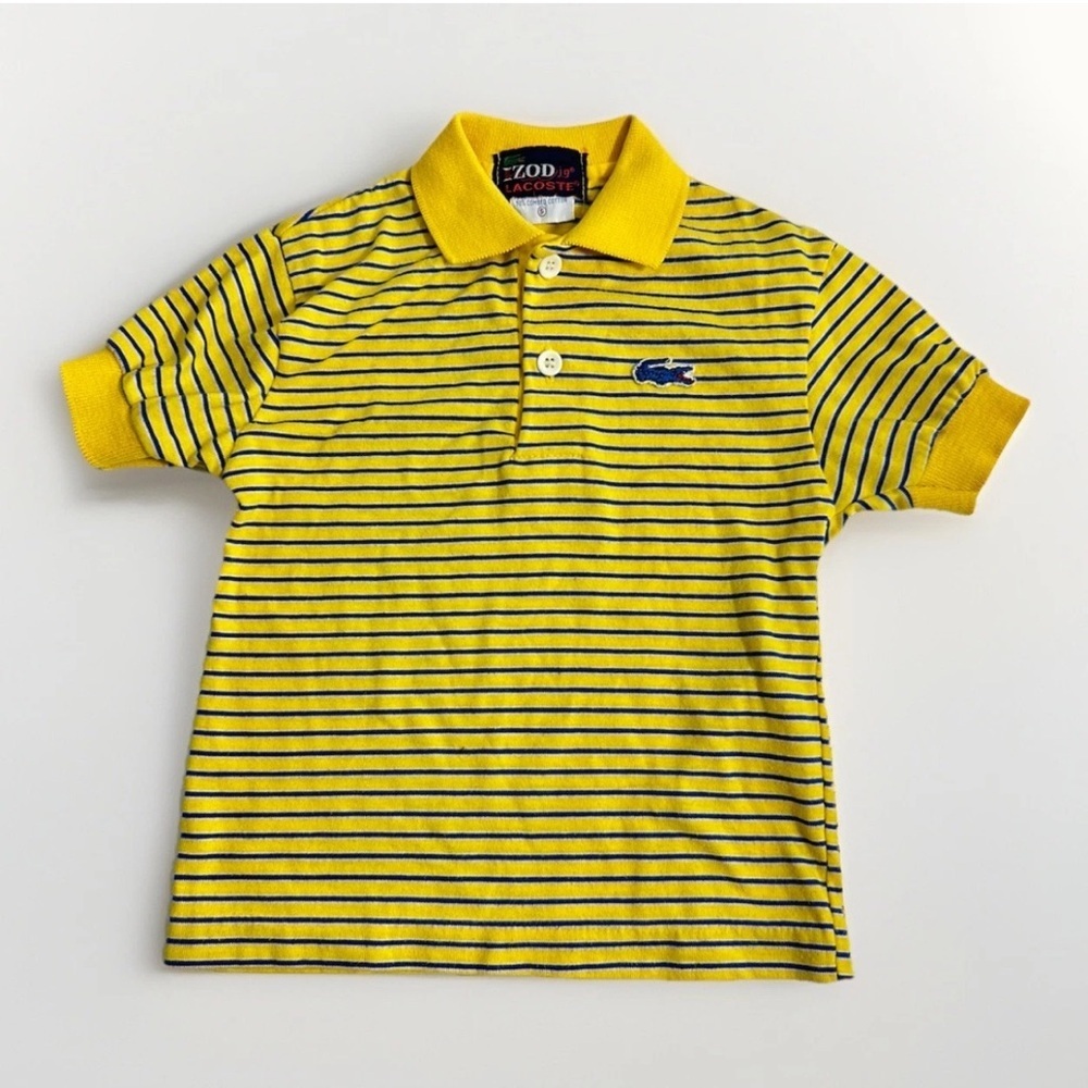 Vintage Izod Lacoste Size 5 Polo Yellow Blue Striped Shirt Short Sleeve - Picture 1 of 6